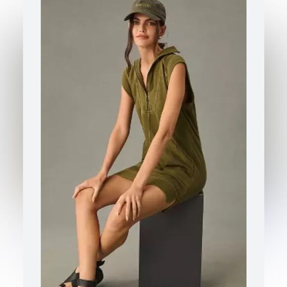 Daily Practice Anthropologie Meru Olive Green Mini Shift Dress size small cotton - Picture 2 of 10